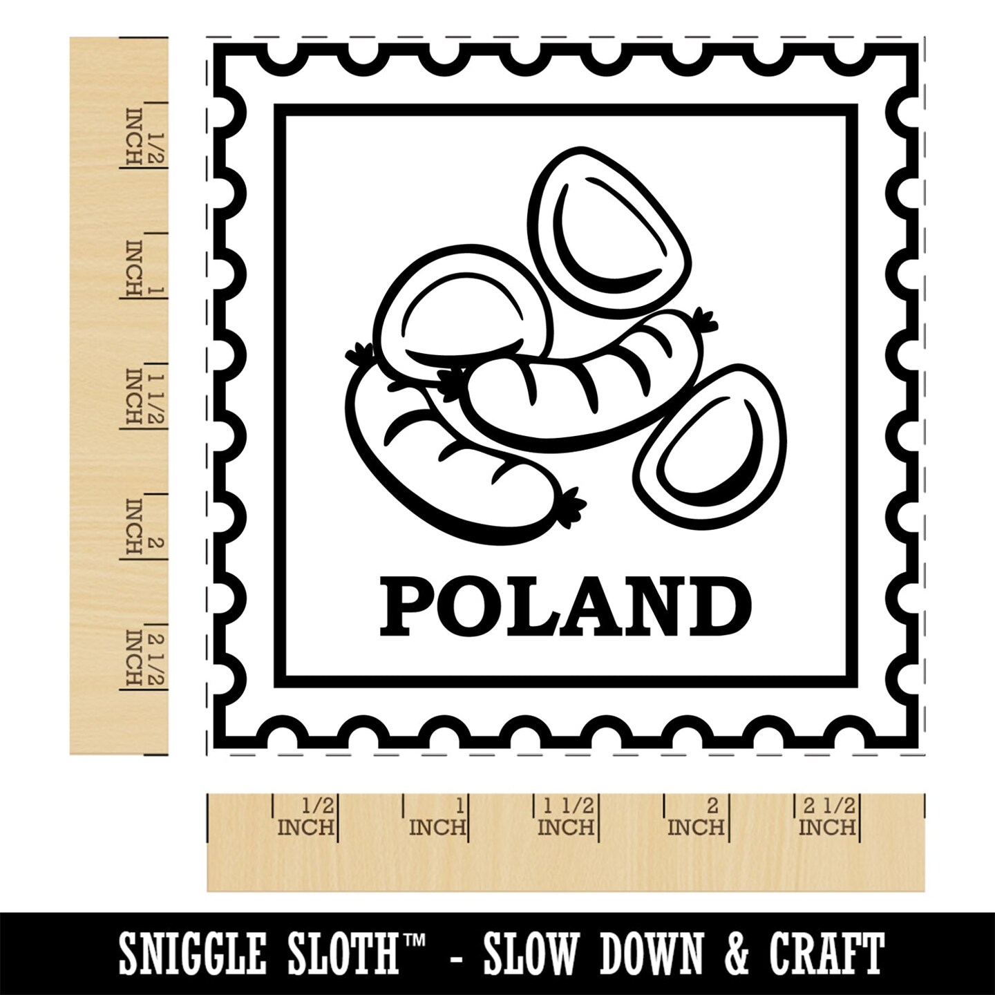 Poland Travel Sausages and Pierogies Square Rubber Stamp for Stamping Crafting