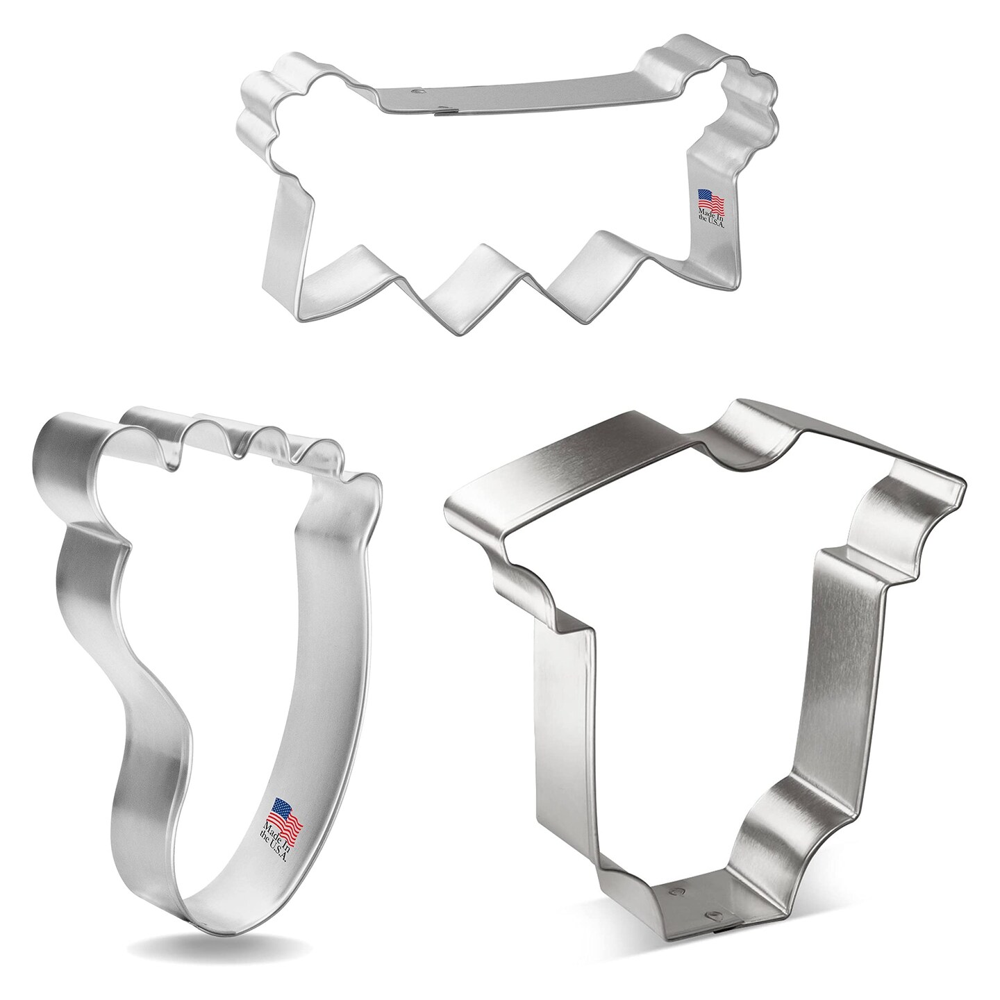 CookieCutter.com Baby Cookie Cutter 3 Piece Set, 4 in, Banner, Bodysuit, Tin Plate Steel, USA