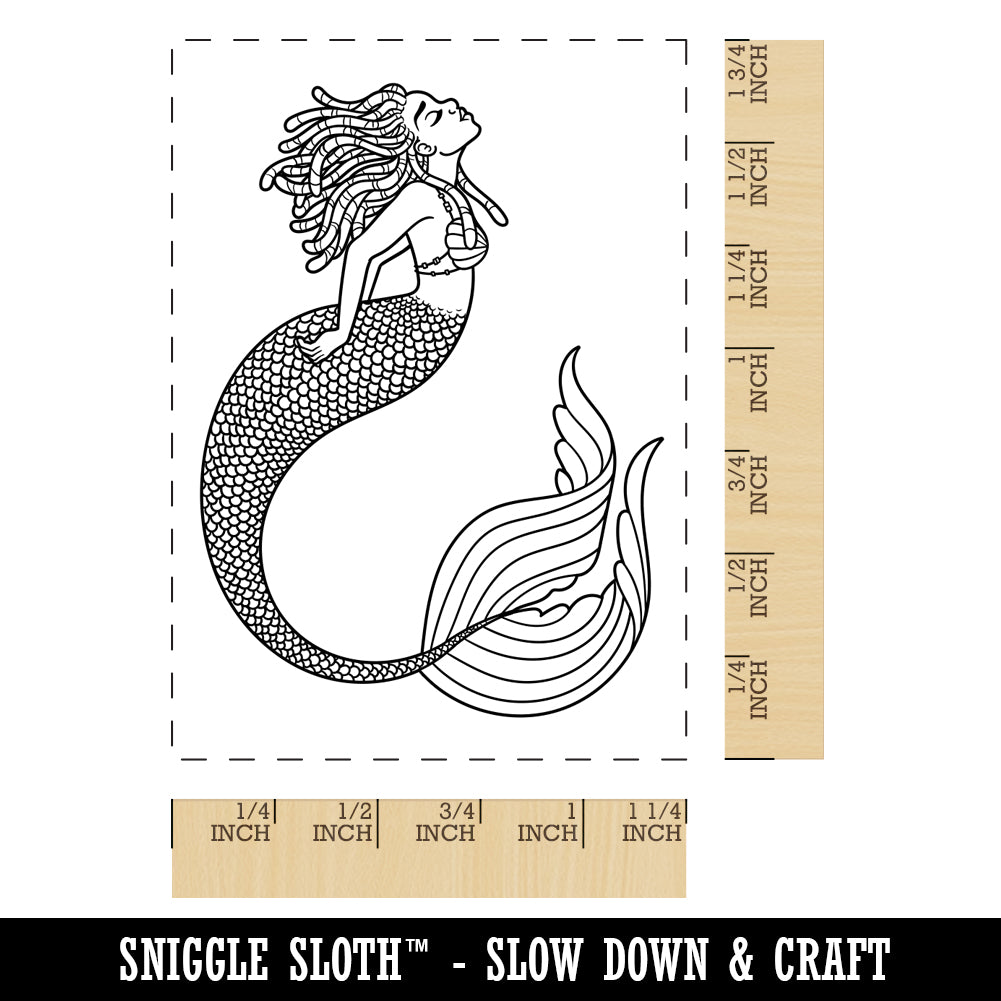 Mermaid with Dreadlocks Rectangle Rubber Stamp for Stamping Crafting
