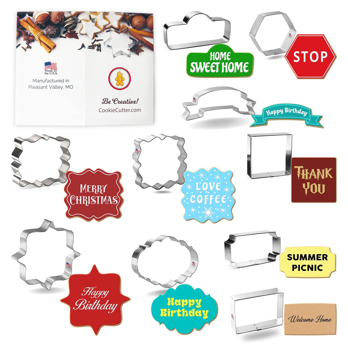 CookieCutter.com Frames & Plaques Cookie Cutter 10 Pc Set, 3 - 5 in Banner Tin Plate Steel, USA