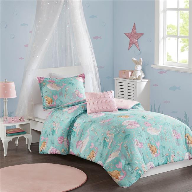 Mi Zone Kids MZK10 156 Printed Mermaid Comforter Set Aqua Pink Twin Size