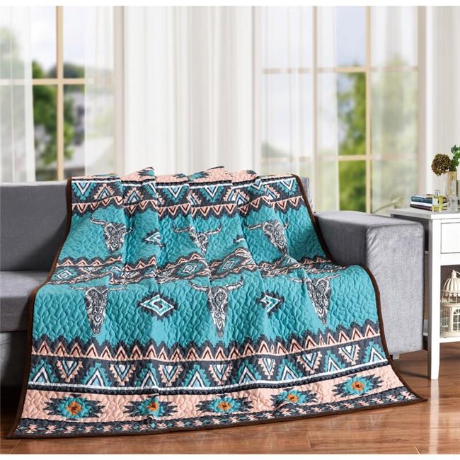 De Leon Collections 60 x 50 in. Saguaro Skull Southwestern Boho Skull Decorative Throw Quilt Blanket, Multi Color