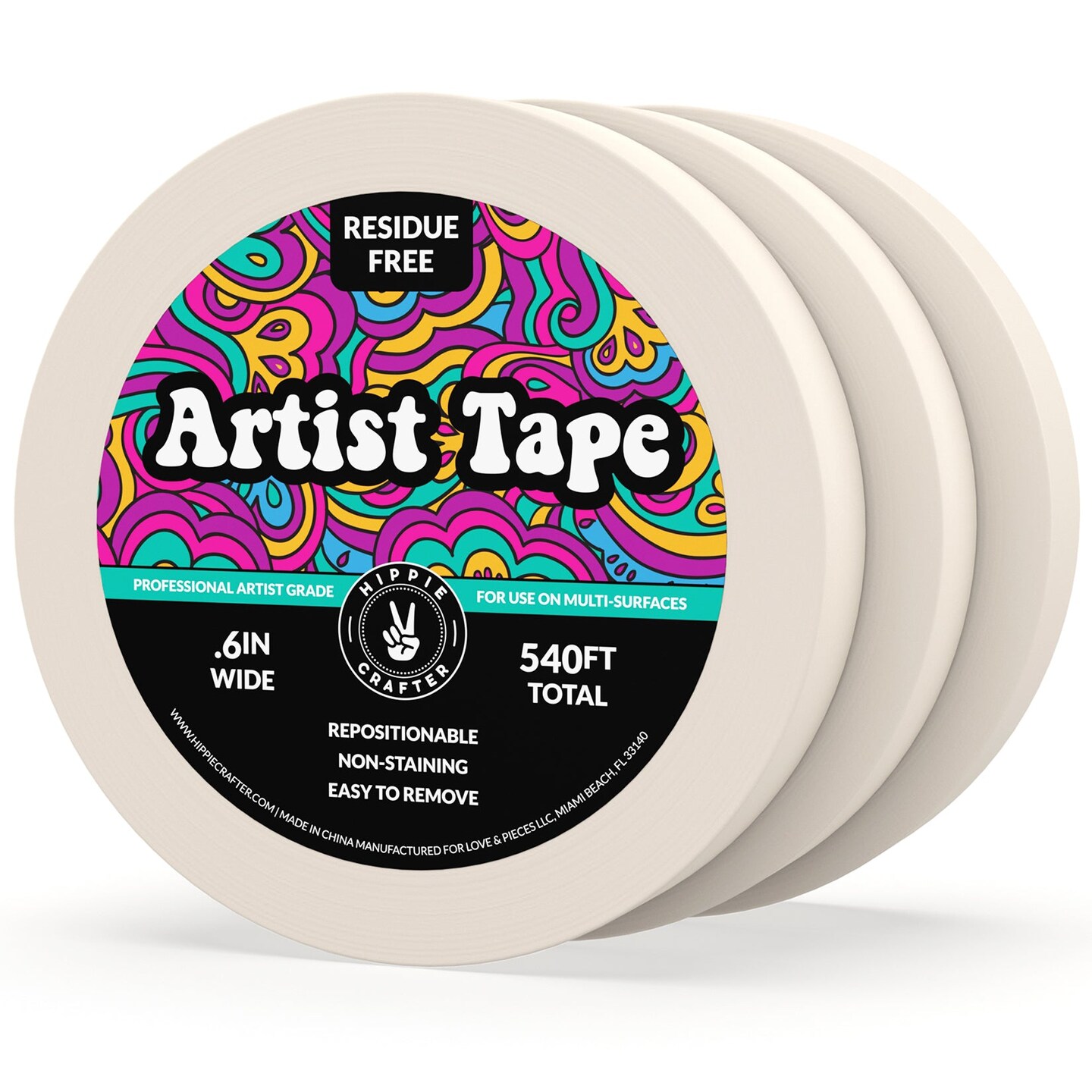 3Pk White Artist Tape for Watercolor Paper White Painters Tape Artists Painting Tape Removable Masking Drafting Canvas Framing Paint Mask Thin Residue Free Low Tack Low Acid Art Tape .6in