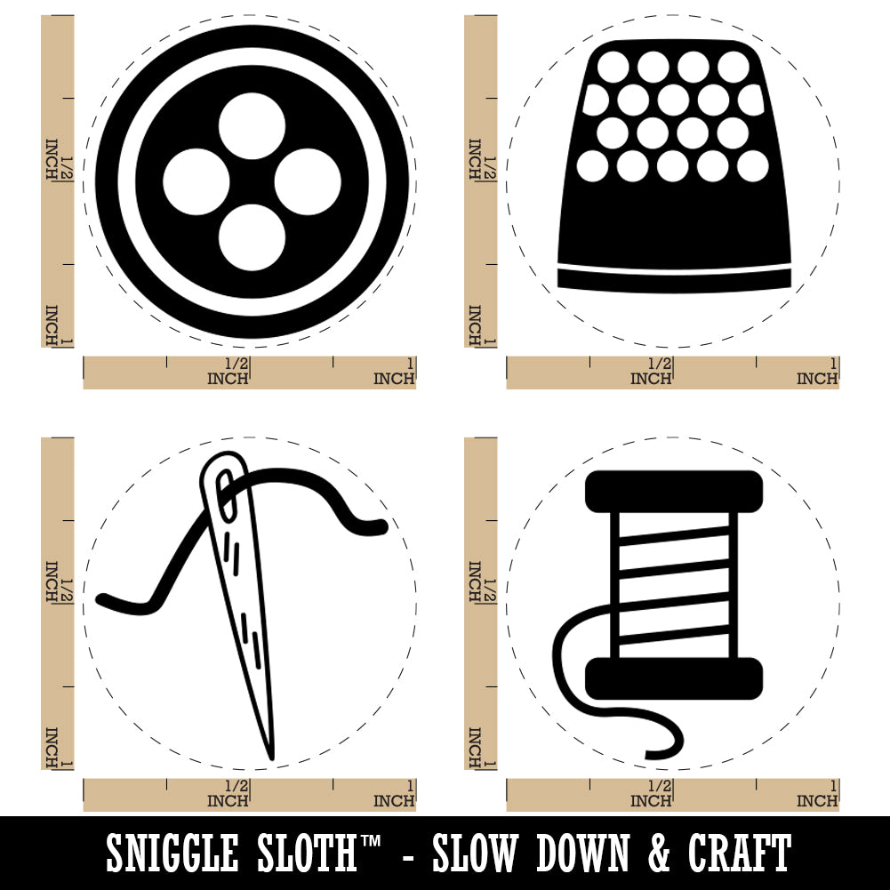 Sew Sewing Needle Thread Spool Thimble Button Rubber Stamp Set for