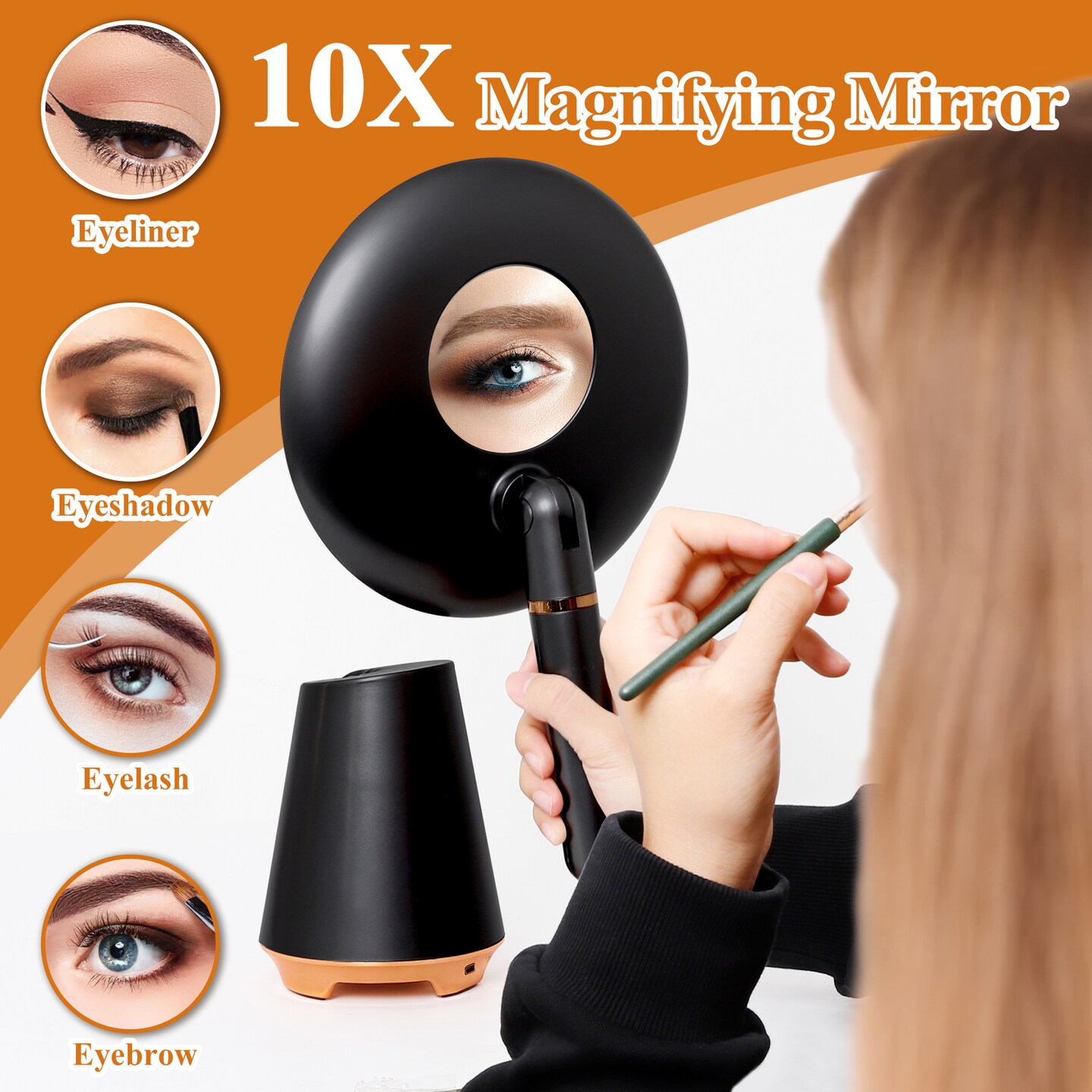 180&#xB0; Rotatable Handheld LED Vanity Mirror with Smart Button