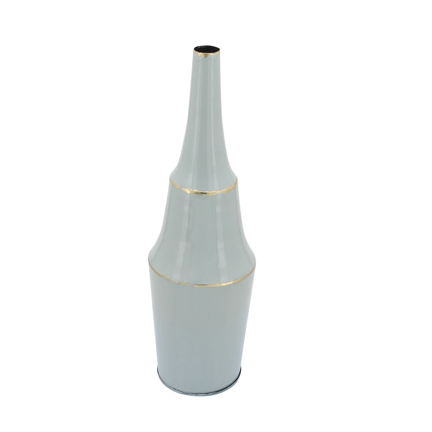 Kingston Living 27 Gray and Gold Cone Decorative Vase with Trims-