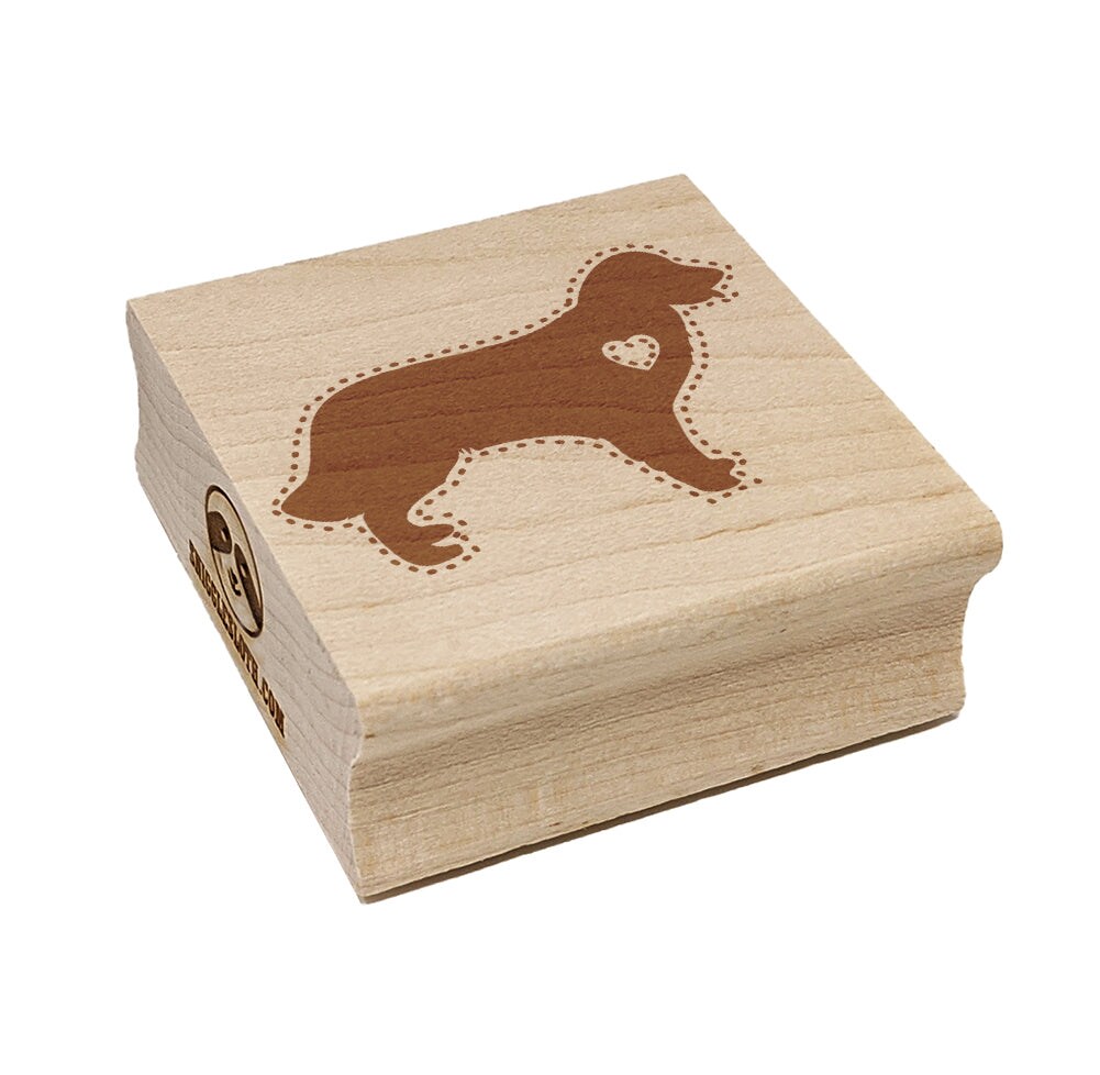 Golden Retriever Dog with Heart Square Rubber Stamp for Stamping Crafting