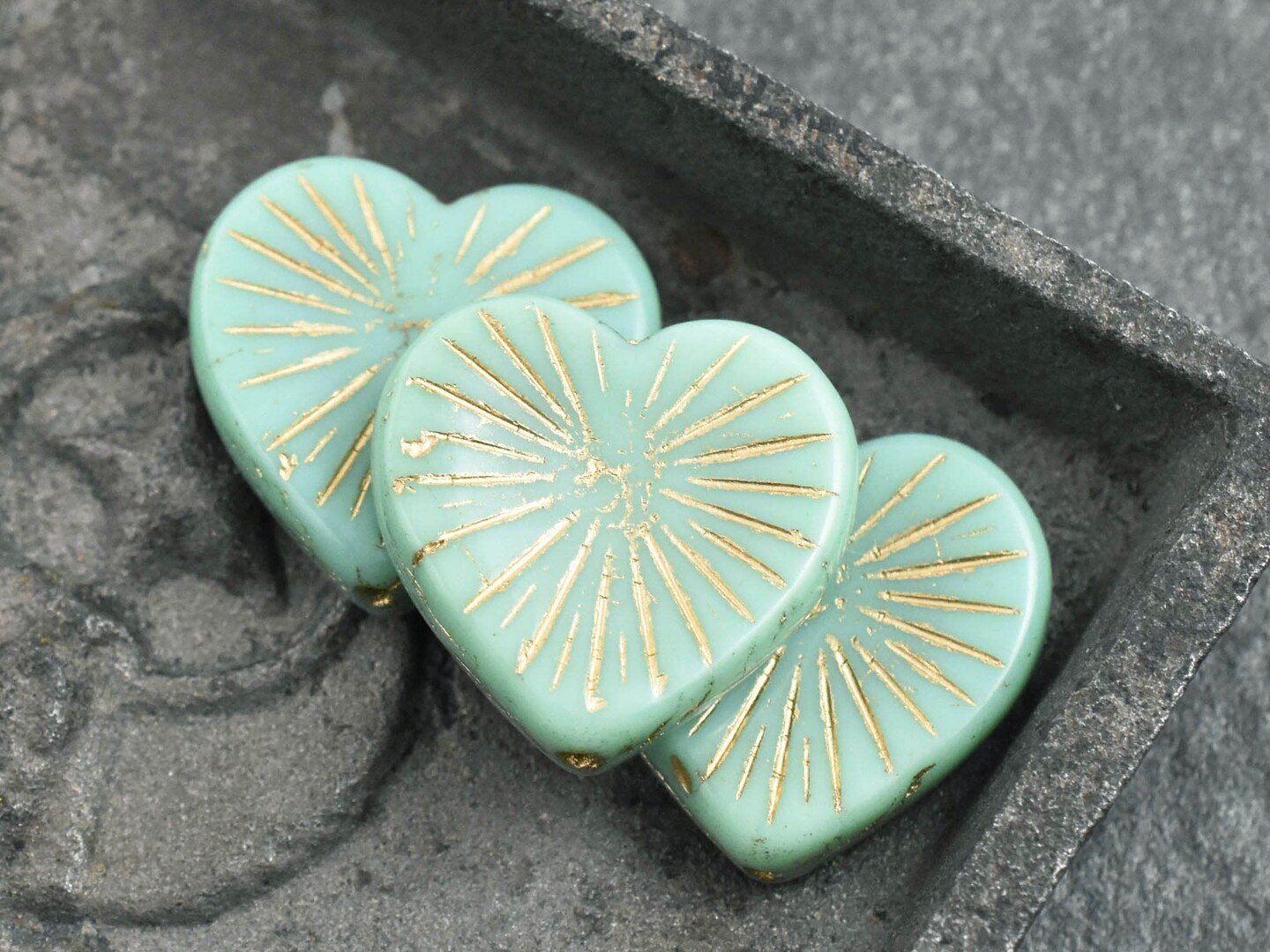 *4* 22mm Bronze Washed Opaque Turquoise Heart Beads