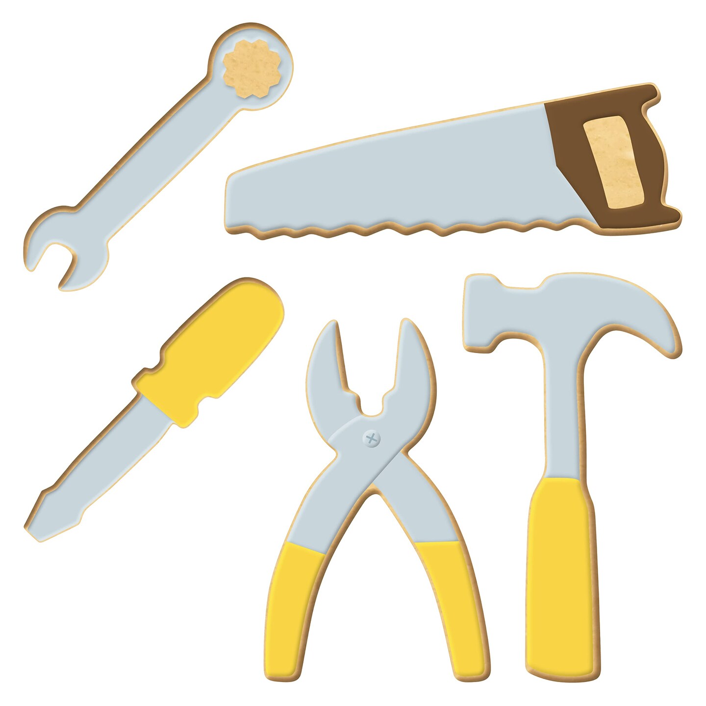 CookieCutter.Com Tool Cookie Cutter 5 Pc Set – 4 in Screw Driver, 4 in Wrench, 4.5 in Pliers, 4.75 in Hammer, 5.25 in Saw