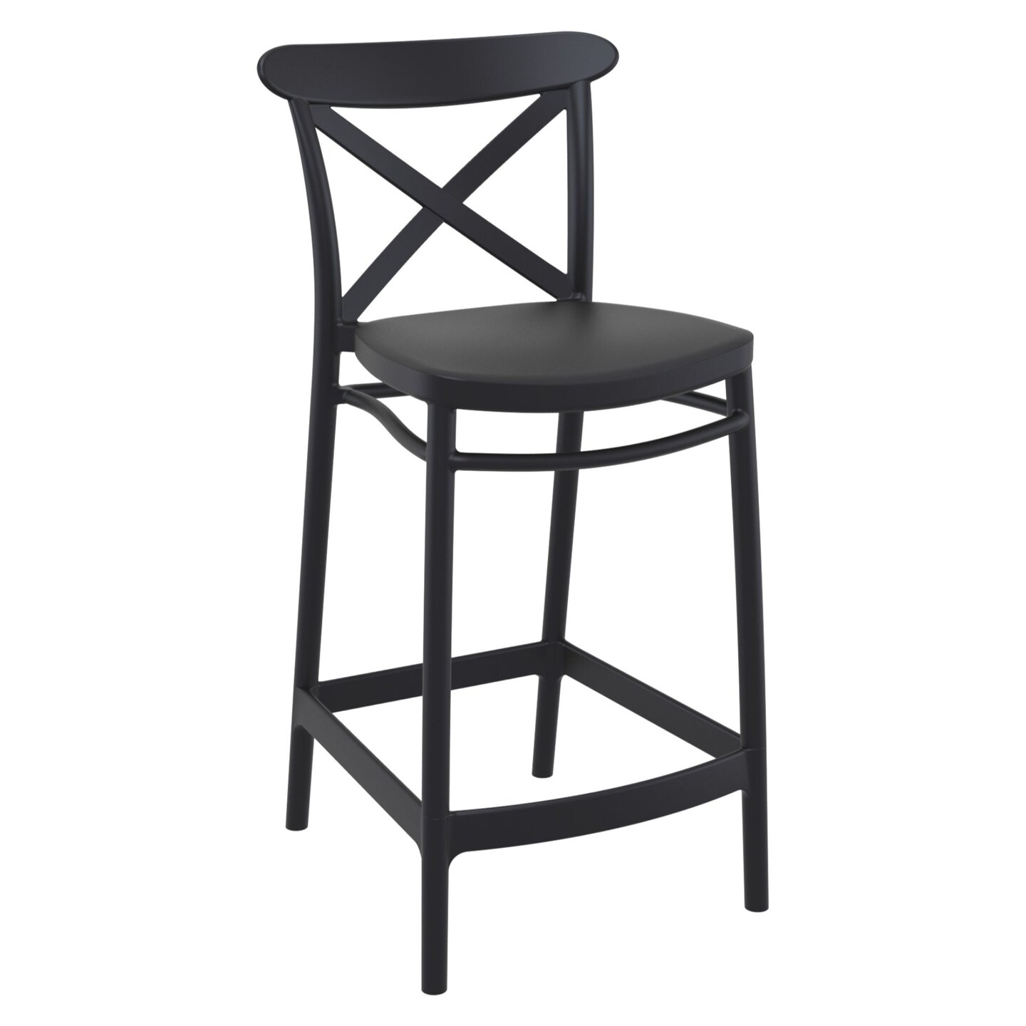 Luxury Commercial Living 37.75" Black Solid X Accented Outdoor Patio Counter Stool