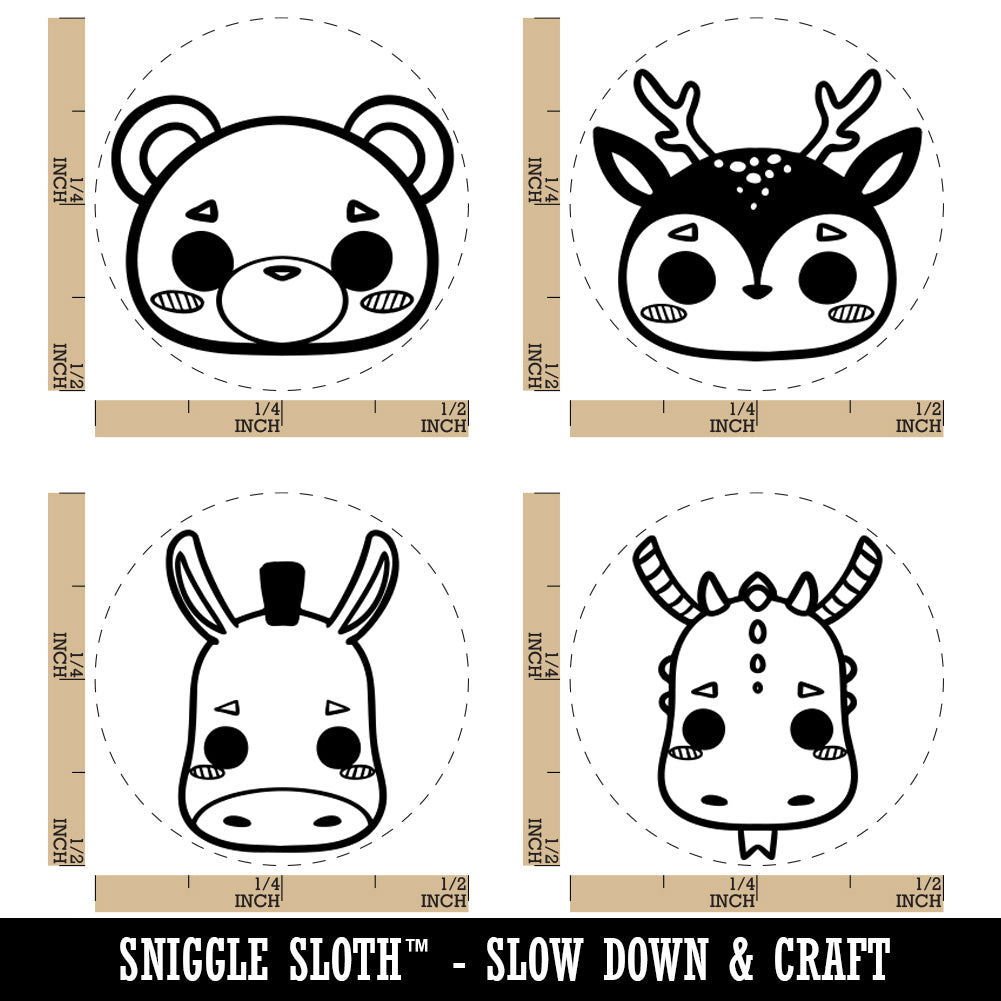 Cute Kawaii Style Animals Deer Donkey Dragon Bear Rubber Stamp Set for Stamping Crafting Planners