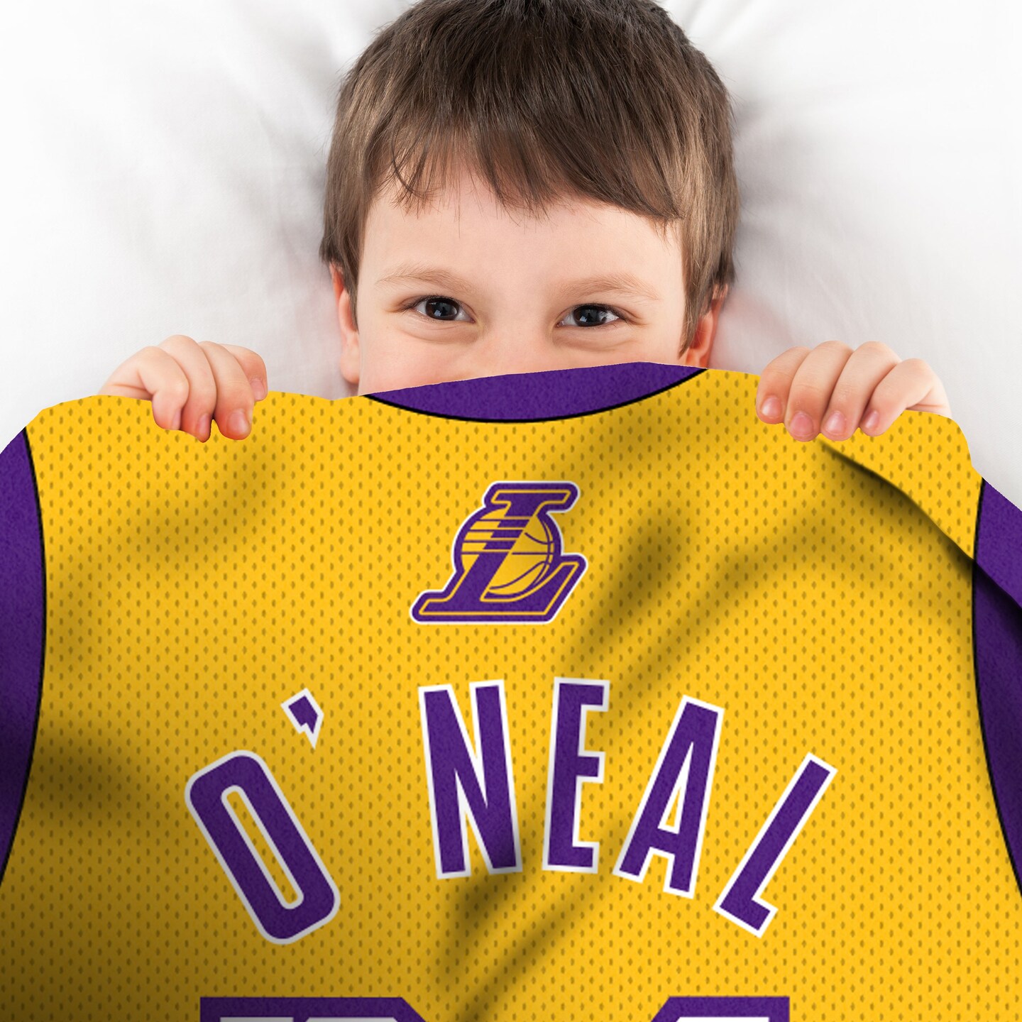 Sleep Squad Los Angeles Lakers Shaquille O&#x27;Neal 60&#x201D; x 80&#x201D; Raschel Plush Jersey Basketball Blanket