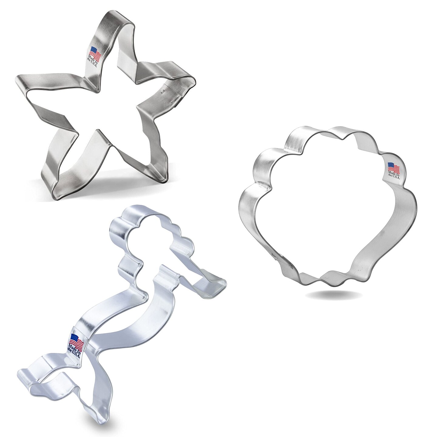 CookieCutter.Com Under The Sea Cookie Cutter 3 Pc Set – 3.5 in Seashell, 4 in Starfish, 4.5 in Mermaid