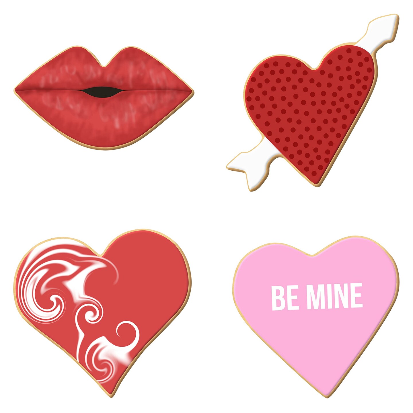 Kiss From The Heart Cookie Cutters 4 Pc Set HS0470- CookieCutter.Com - USA Tin Plated Steel