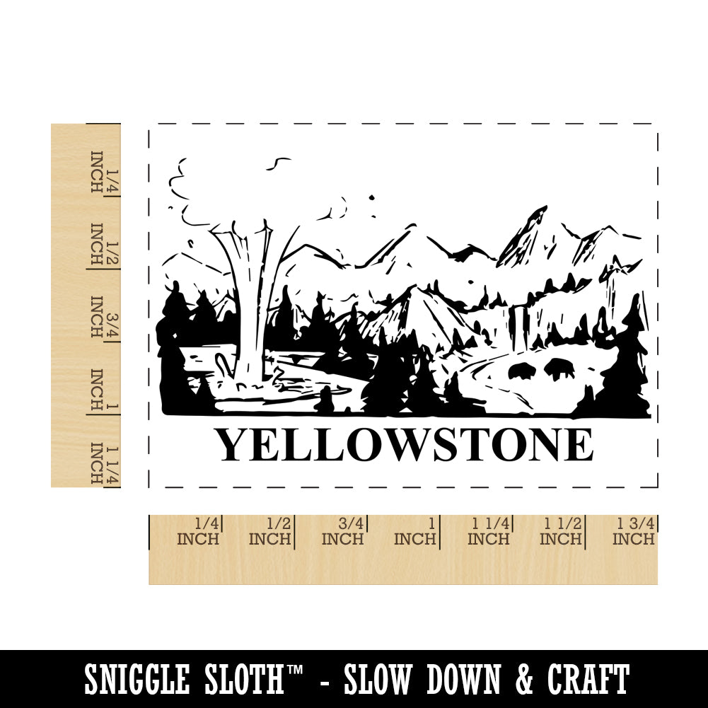 National Park Yellowstone Rectangle Rubber Stamp for Stamping Crafting