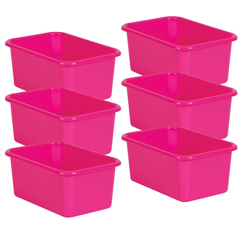 Pink Small Plastic Storage Bin 6 Pack