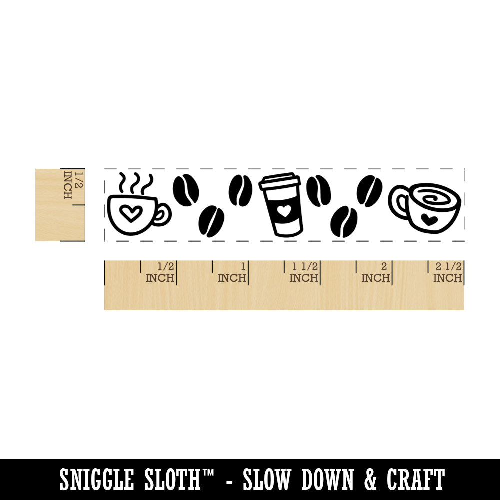 Coffee Beans and Coffee Cups Border Rectangle Rubber Stamp for Stamping Crafting