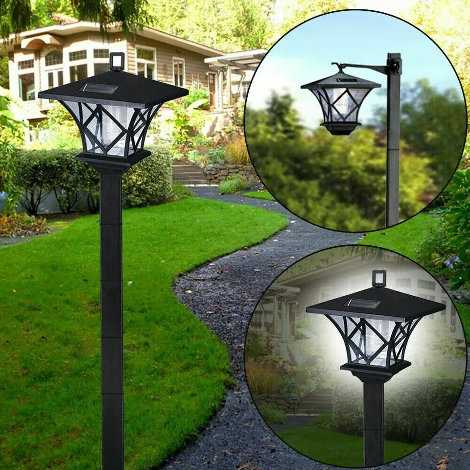 Solar Power Light Lamp Post Lantern 2-in-1 Yard Stake Outdoor Garden Lighting 5&#x27;