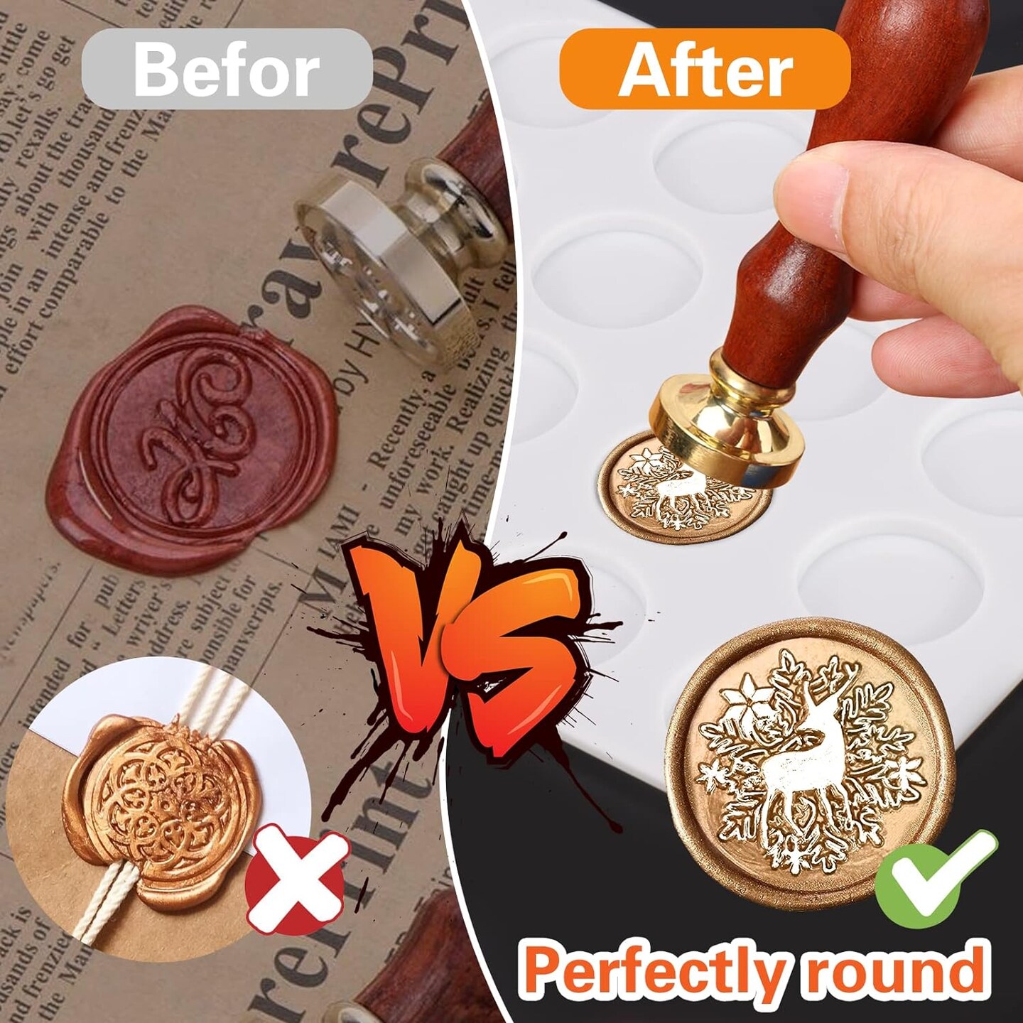 Silicone Mat/Pad for Wax Seal Stamp, 24-Cavity Wax Sealing Mat with Removable Sticky Dots for DIY Craft Adhesive Waxing