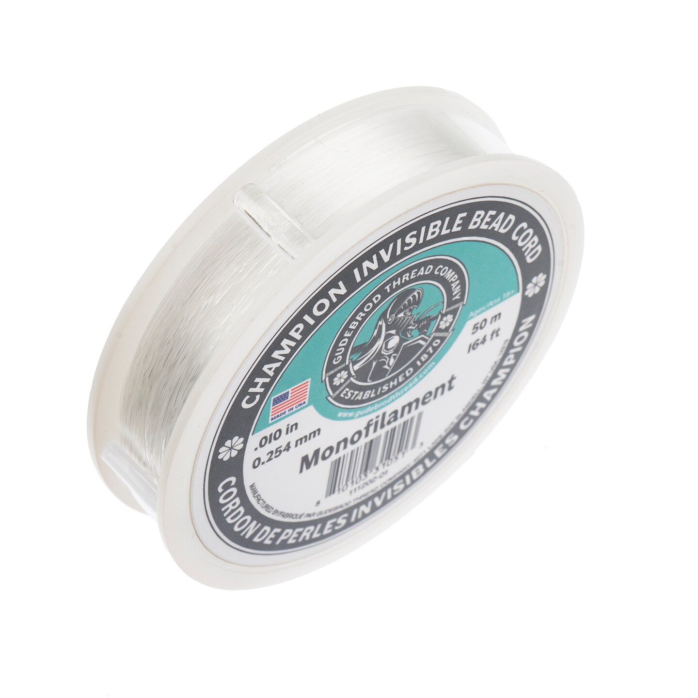 Gudebrod 0.01" Monofilament Champion Invisible Clear Cord | Made in USA