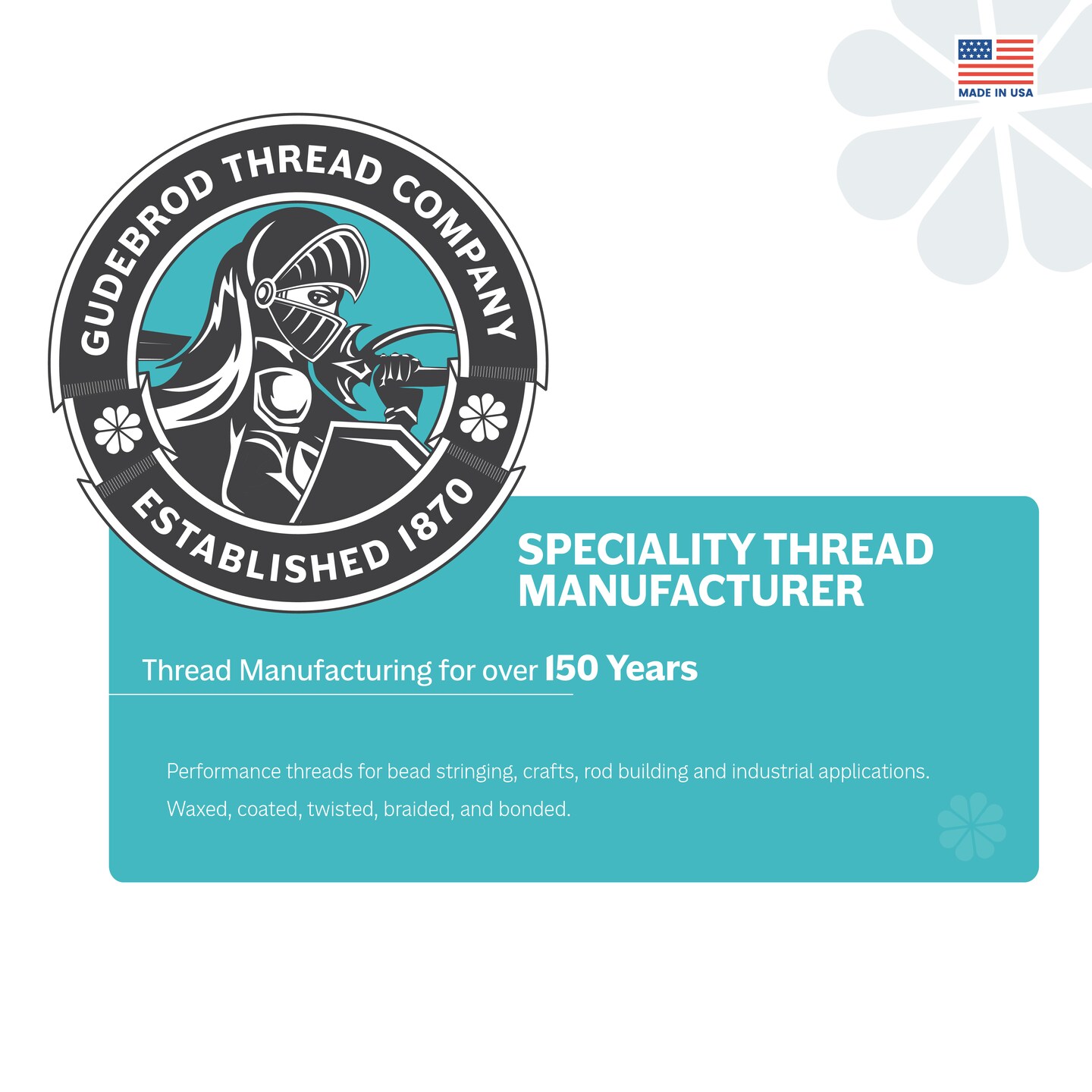 Gudebrod 70lb. 5-Ply Artificial Sinew Thread, 300yd. | Made in USA