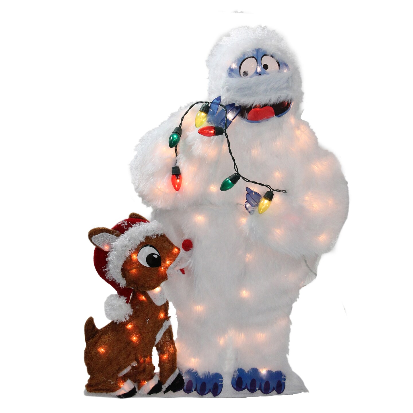 CC Home Furnishings 32" White Lighted Rudolph and Bumble 2D Christmas Outdoor Decor