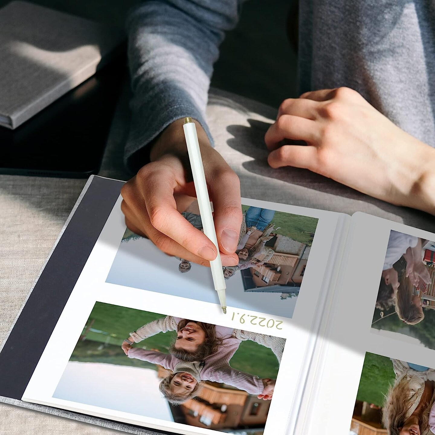 Large Photo Album Self Adhesive for 4x6 8x10 Pictures Linen Scrapbook Album DIY 40 Blank Pages with A Metallic Pen