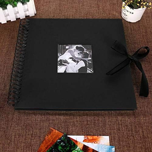 Scrapbook Photo Album with Corner Stickers 12x12 inches DIY with Cover Photo Pocket 80 Pages Silk Ribbon Hardcover Album for Guest Book Wedding Baby Shower Christmas Black