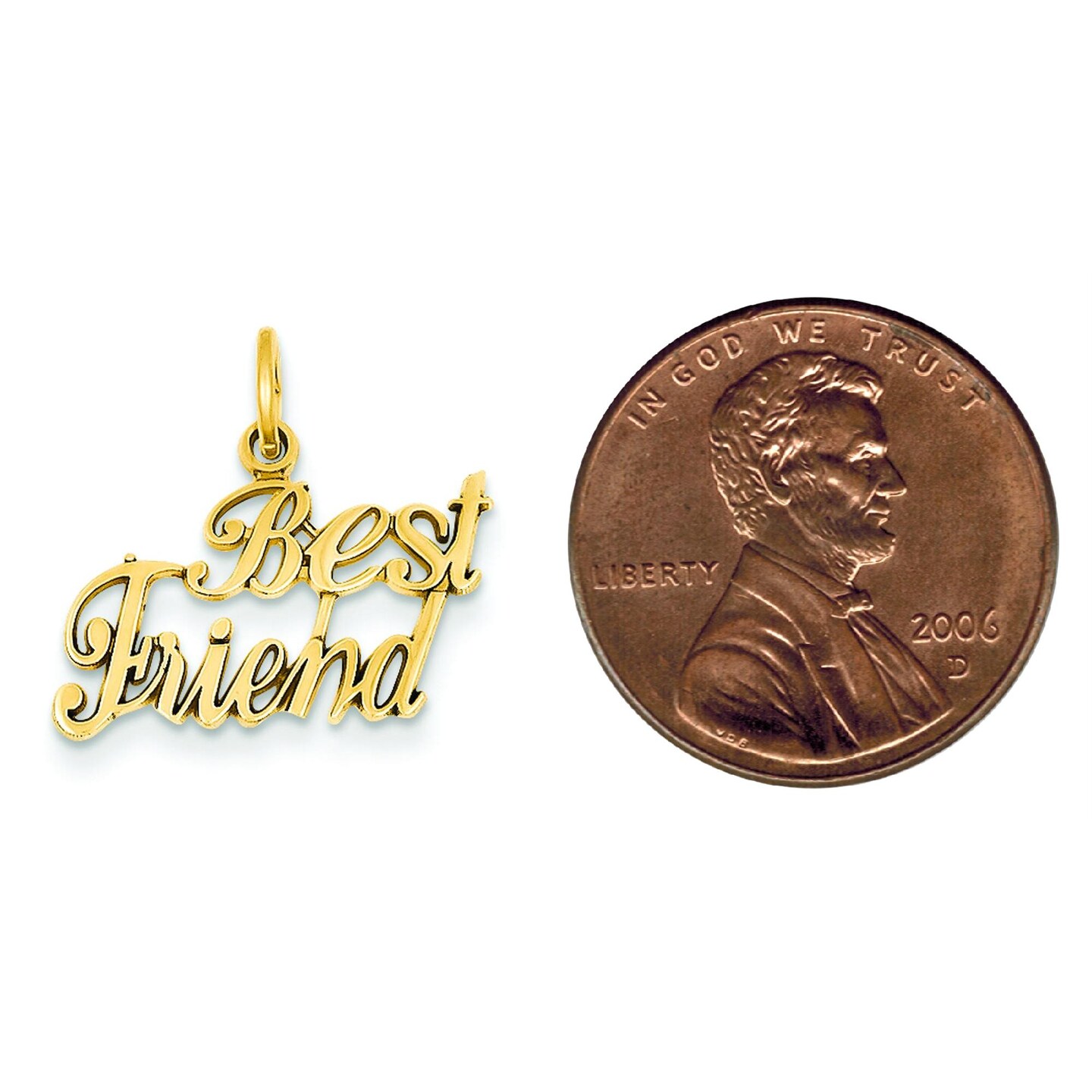 14K Yellow Gold Best Friend Charm Friendship Pendant