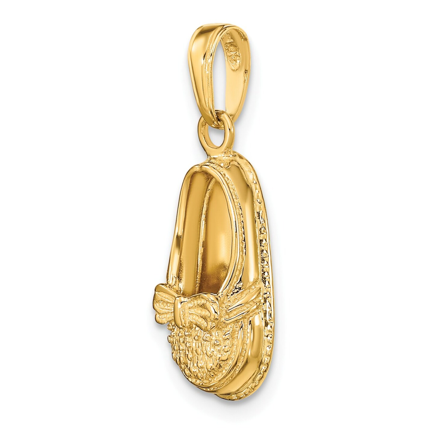 14K Gold 3D Baby Shoe with Bow Charm Pendant Jewelry 24mm x 9mm