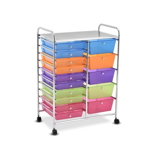 15-Drawers Multi-Use Rolling Storage Organizer Cart with Chrome Finish Steel Frame Perfect for Any Room