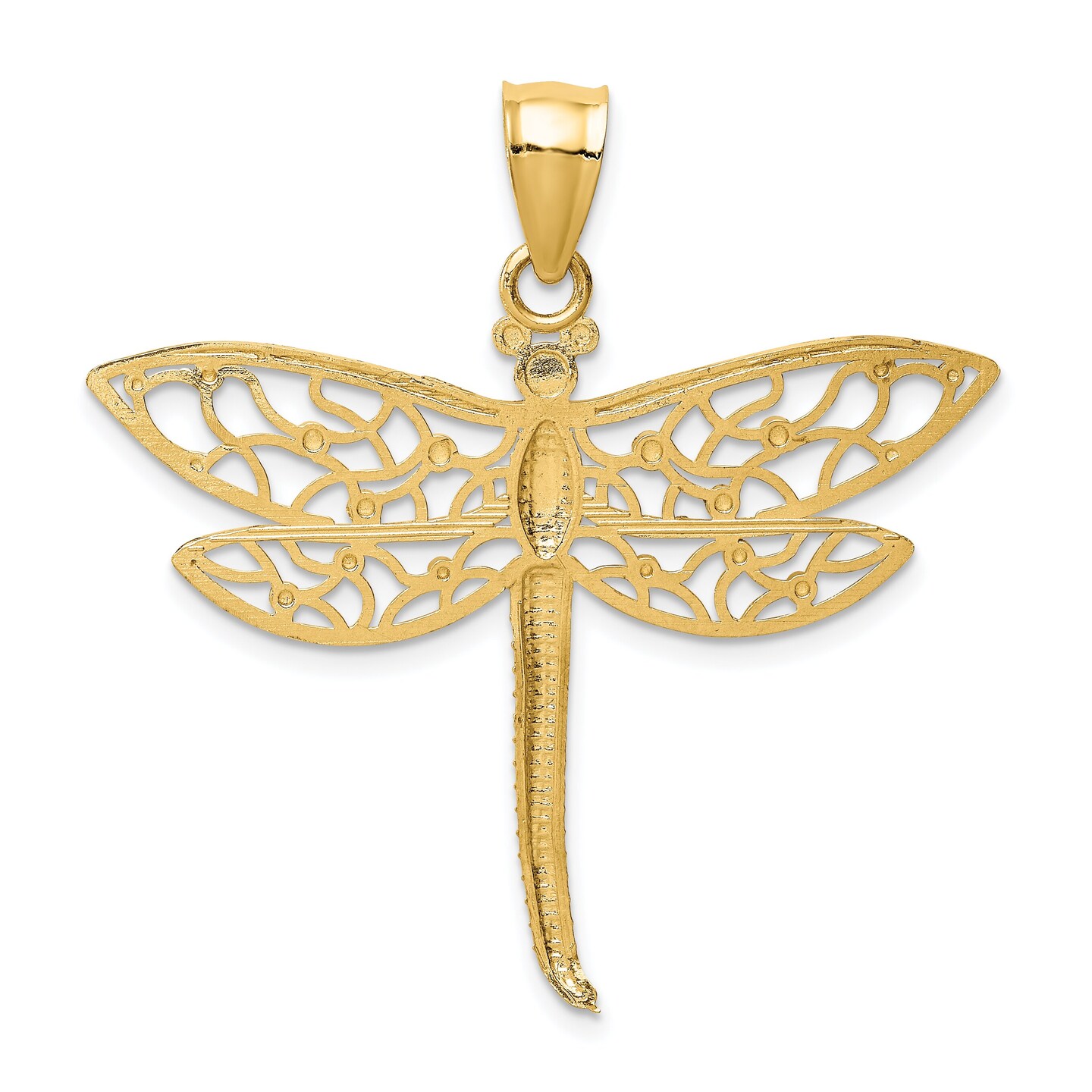 14K Gold Diamond Cut Dragonfly Charm Pendant Jewelry 37 x 38.5 mm