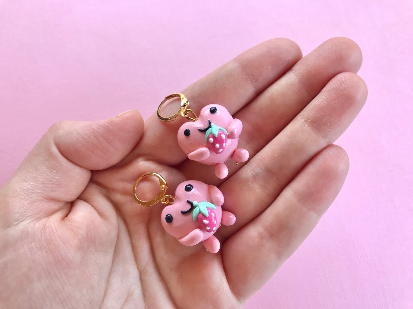 Strawberry Frog Squishmallow Earrings | Polymer Clay Jewelry | Handmade Statement Earrings | Cottagecore | Kawaii