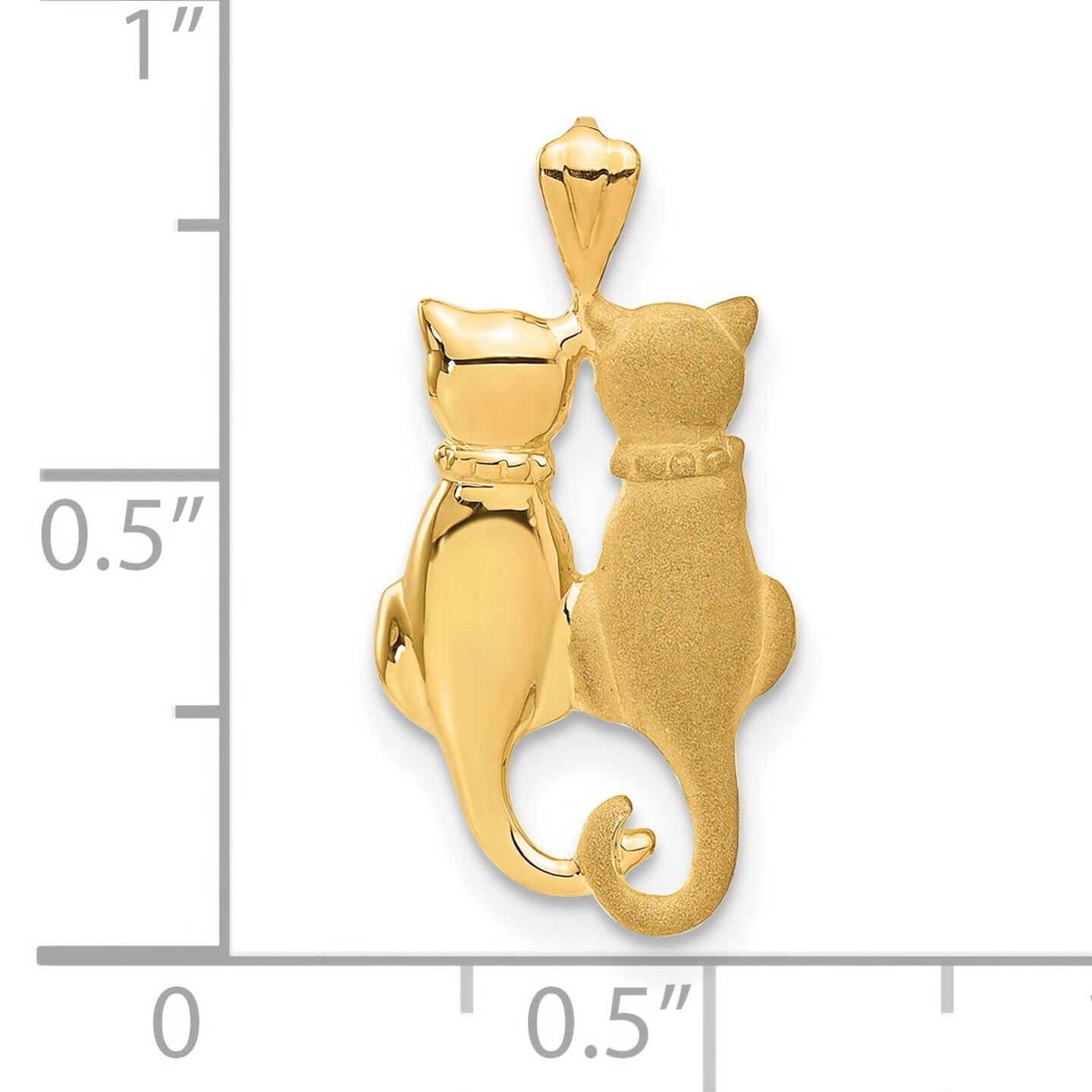 14K Yellow Gold Cats Pendant Charm Kitty Jewelry New 0.96&#x22;X 0.5&#x22; 24.4mm x 12.6mm