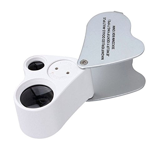 30X 60X Dual Lens LED Illuminated Jewelry Magnifier, Pocket Microscope Magnifying Jewelers Eye Loupe Glasses