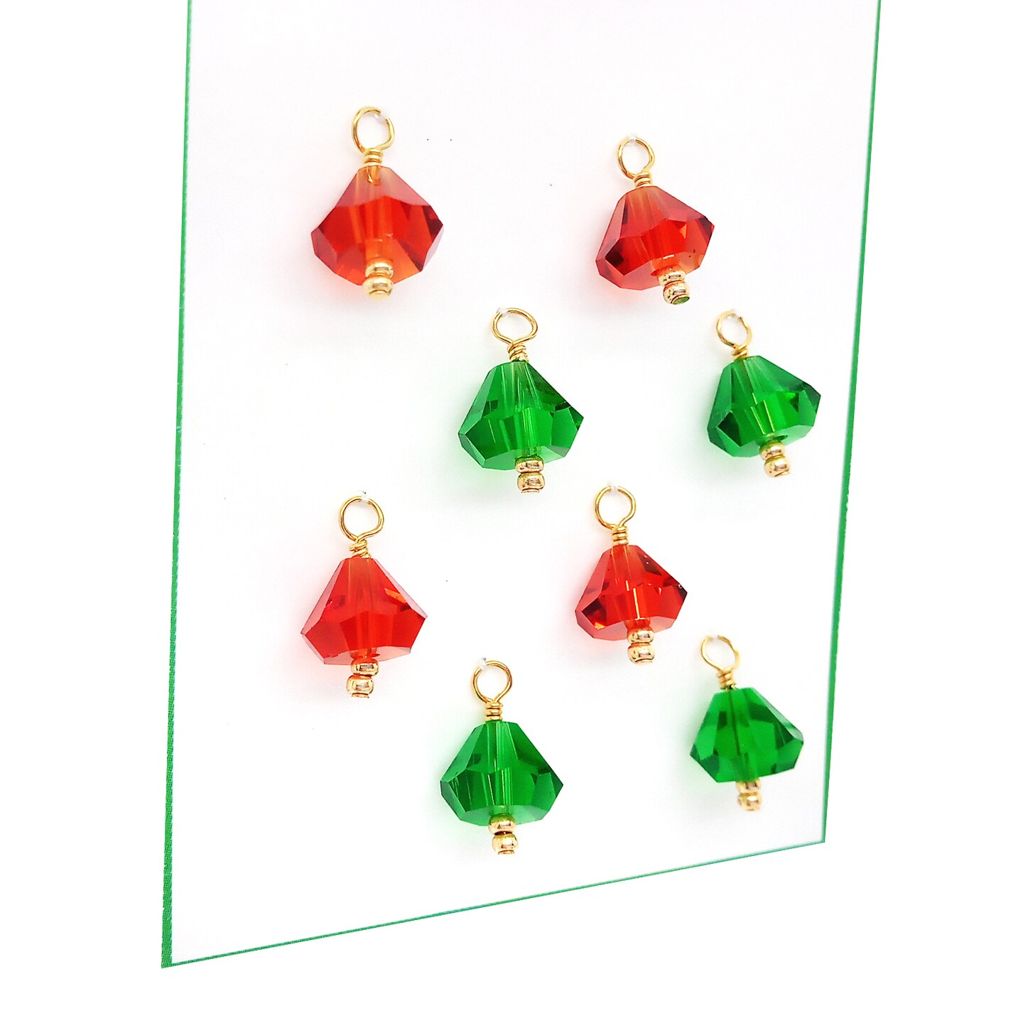 Mini Christmas Ornaments, 8 pieces with Hooks, Red &#x26; Green Glass Bell Baubles, Adorabilities