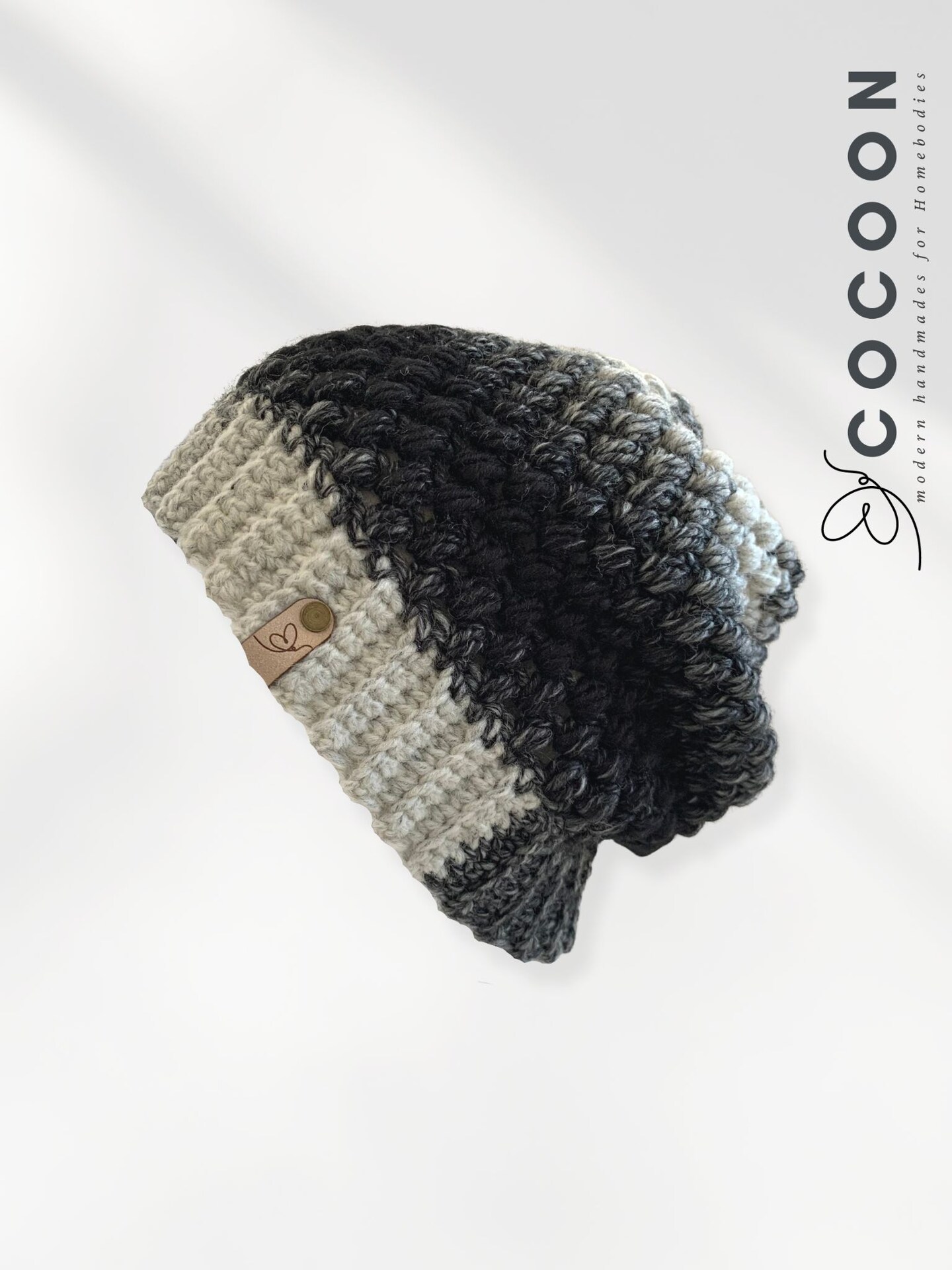 Stylish Black and Gray Women\'s Crochet Hat Crochet Slouchy Hat | Warm Winter Beanie | Black Bulky  main image 3