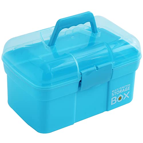 11'' Plastic Storage Box with Removable Tray, Multipurpose Organizer and Storage Case for Art Craft and Cosmetic (Blue)