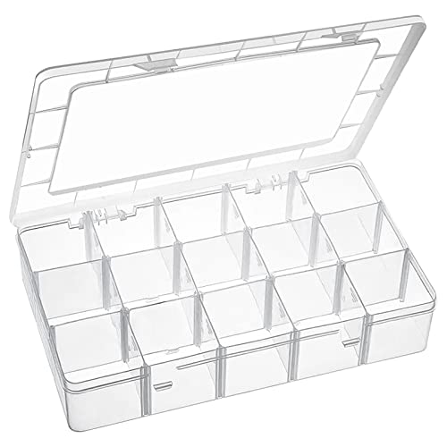 15 Large Grids Plastic Organizer Box with Dividers, Exptolii Clear Compartment Container Storage for Washi Tapes Beads Crafts Jewelry Fishing Tackles, Size 11 x 6.3 x 2.2 in