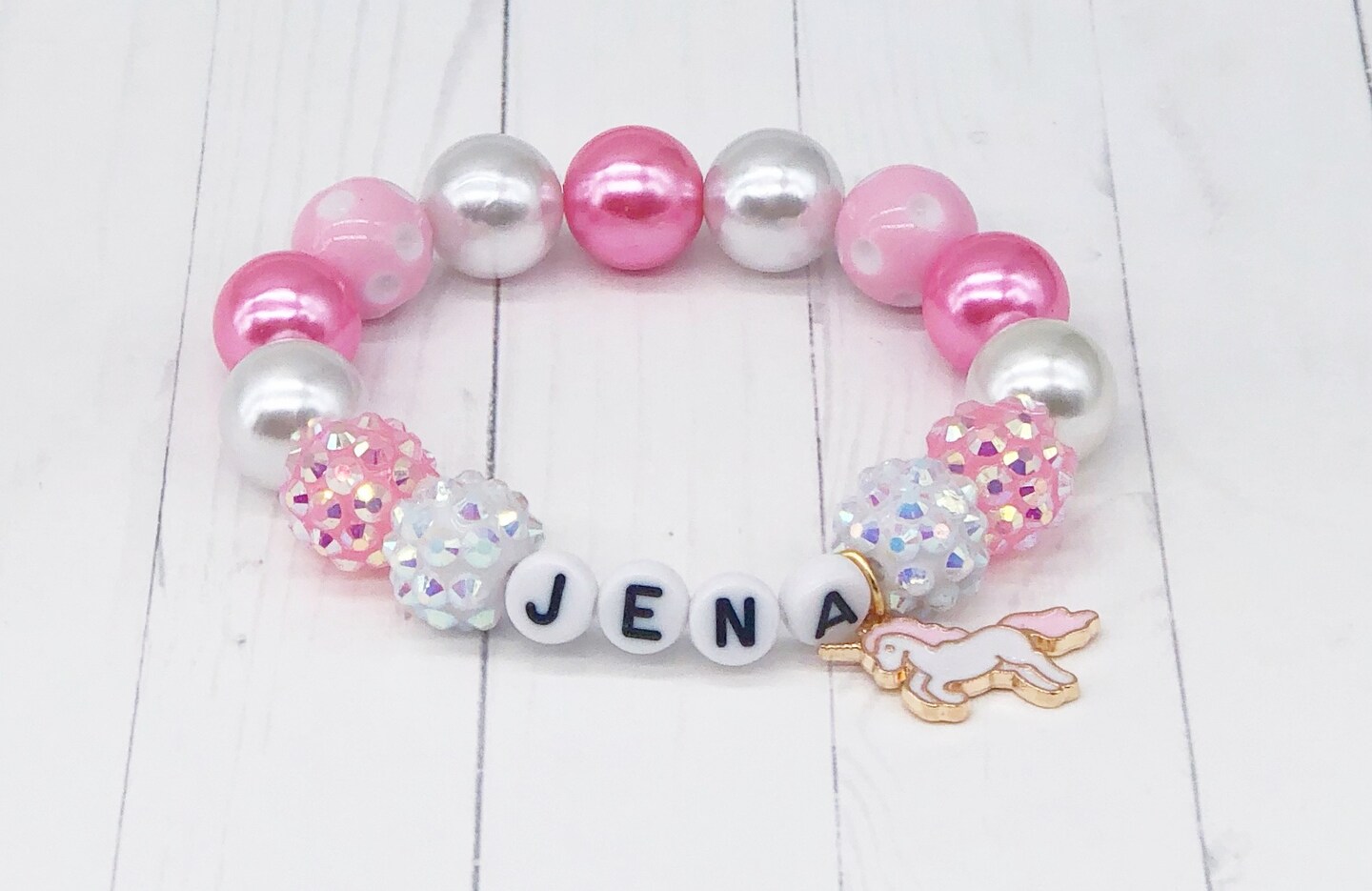 Pink Confetti Bracelet with Unicorn Enamel Charm – Little Miss Zoe
