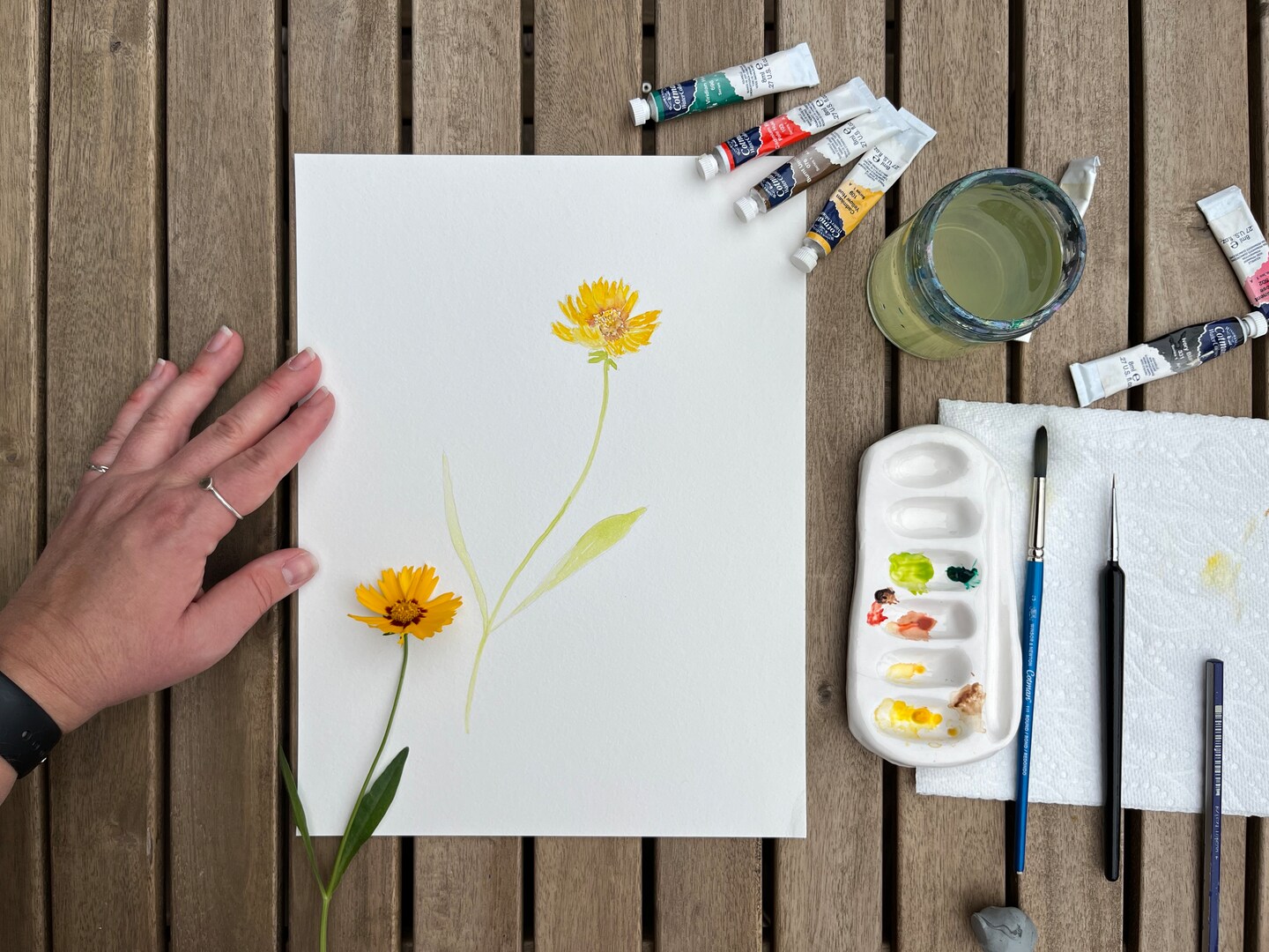 Yellow Flower Watercolor Painting image 5