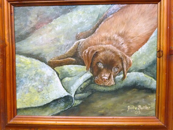 product name is Chocolate Lab painting, Original Oil painting, Dog painting