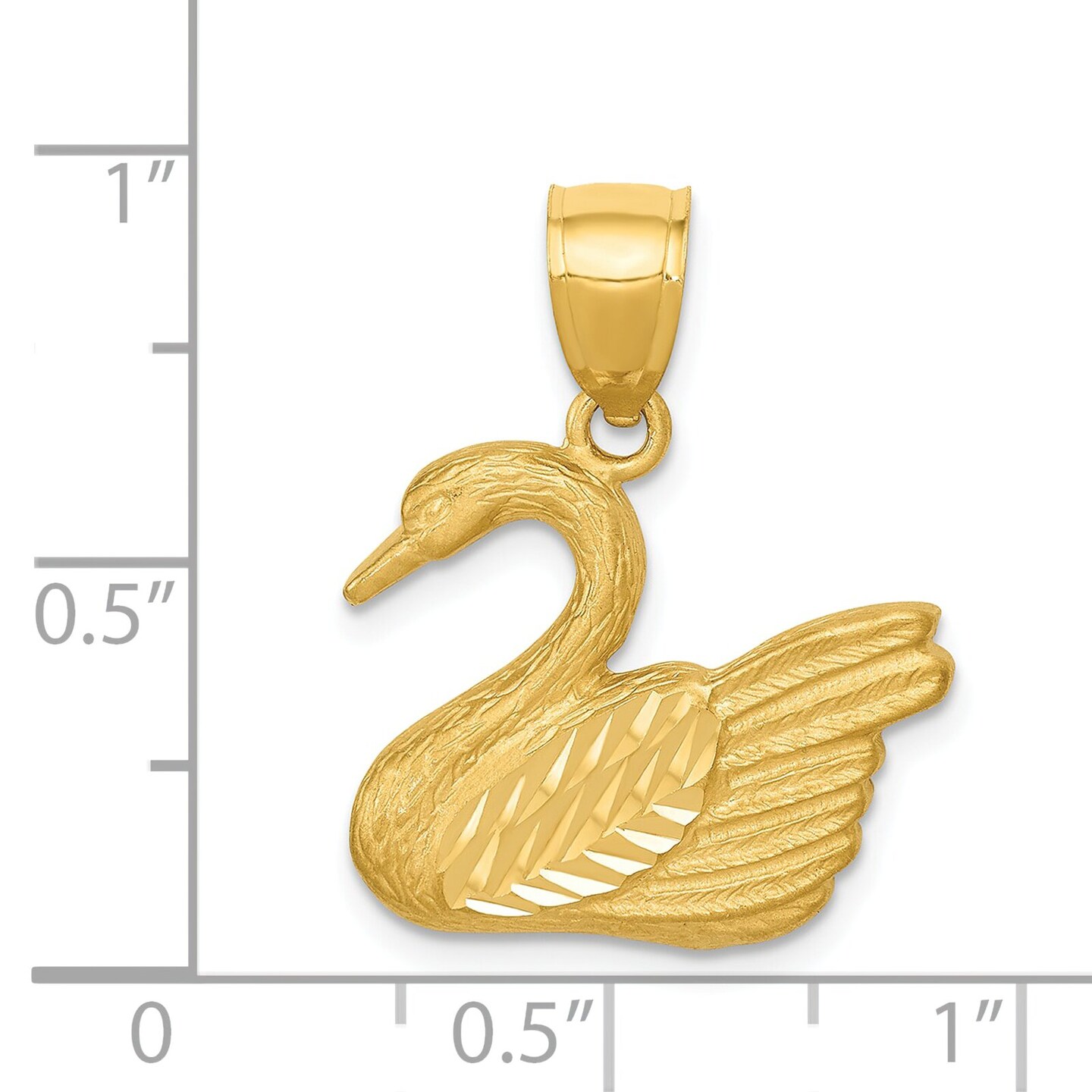 14K Gold Diamond Cut Swan Pendant Charm Jewelry 22.5mm x 18.5mm