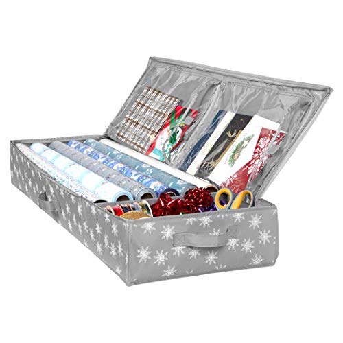 HOLDNA Storage Wrapping Paper Storage Container - Fits Up to 27 Rolls 1 3/8” Diam. Underbed Gift Wrap Organizer Bags, Wrapping Paper Rolls, Rib