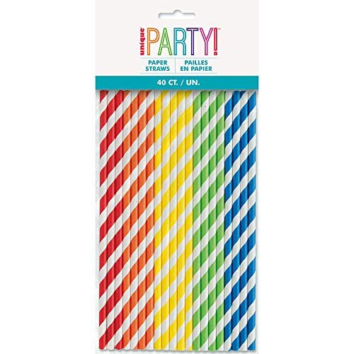 Assorted Striped Paper Smoothie Straws - 40 Pcs