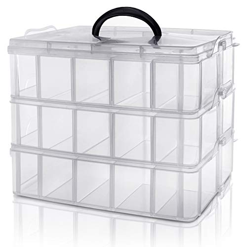 3 Tier Large Clear Plastic Organizer Storage Box Container Craft Storage  with Adjustable Dividers,Clear Plastic Bead Storage Containers for  Crafts,Art