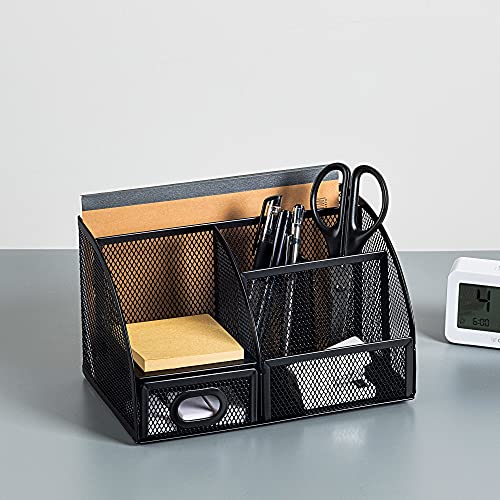Amazon Basics Mesh Pen Holder and Organizer, Black, ‎9.1" x 5.9" x 5.5''