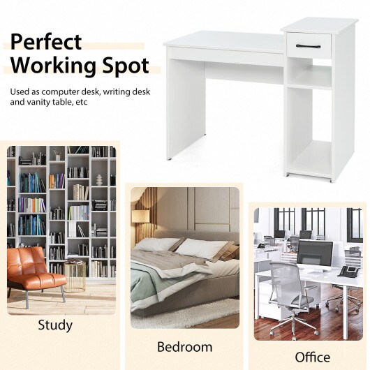 White Computer Desk PC Laptop Table with Drawer and 2-Tier Storage Shelf