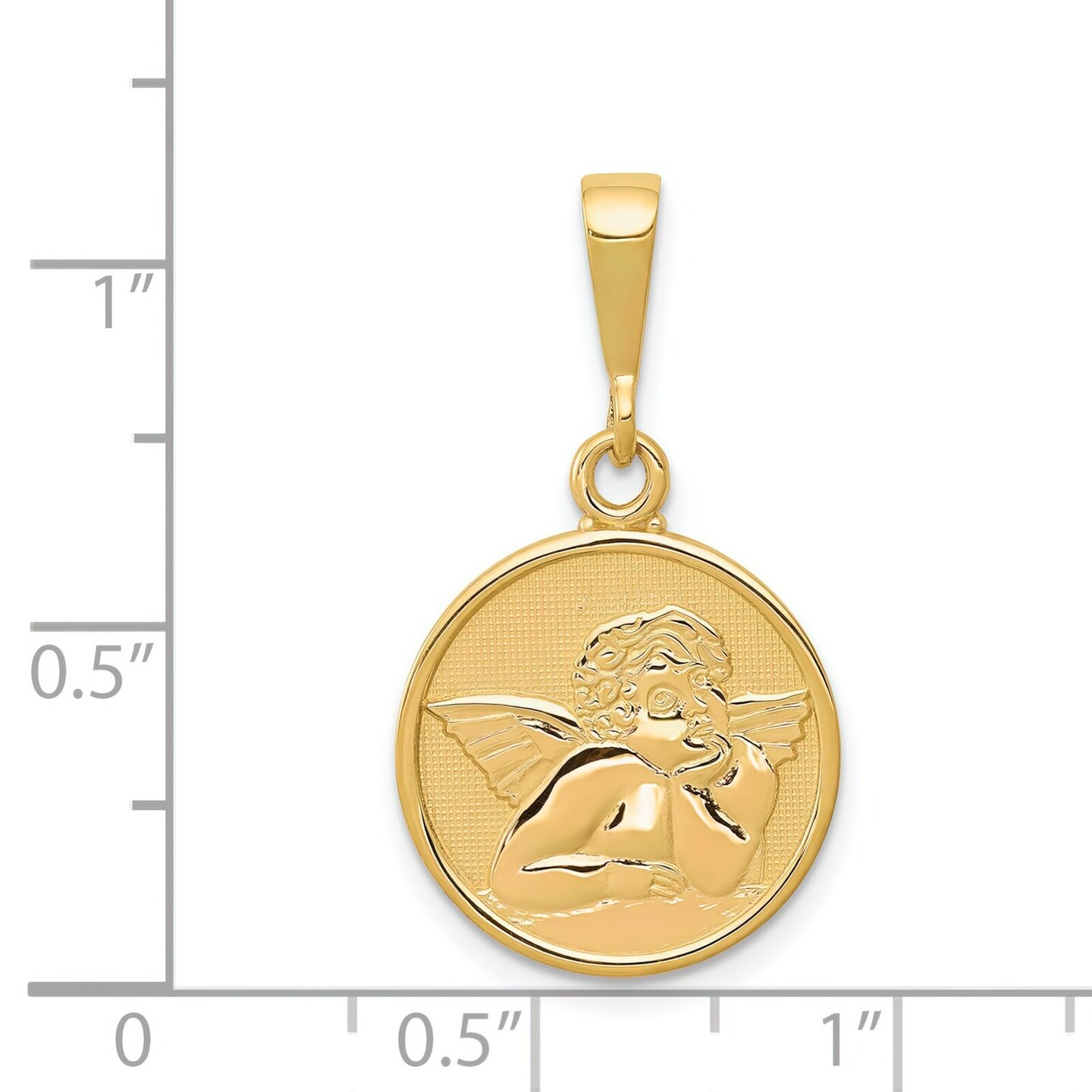 14K Yellow Gold Angel Pendant Charm Religious Jewerly 29mm x 16mm