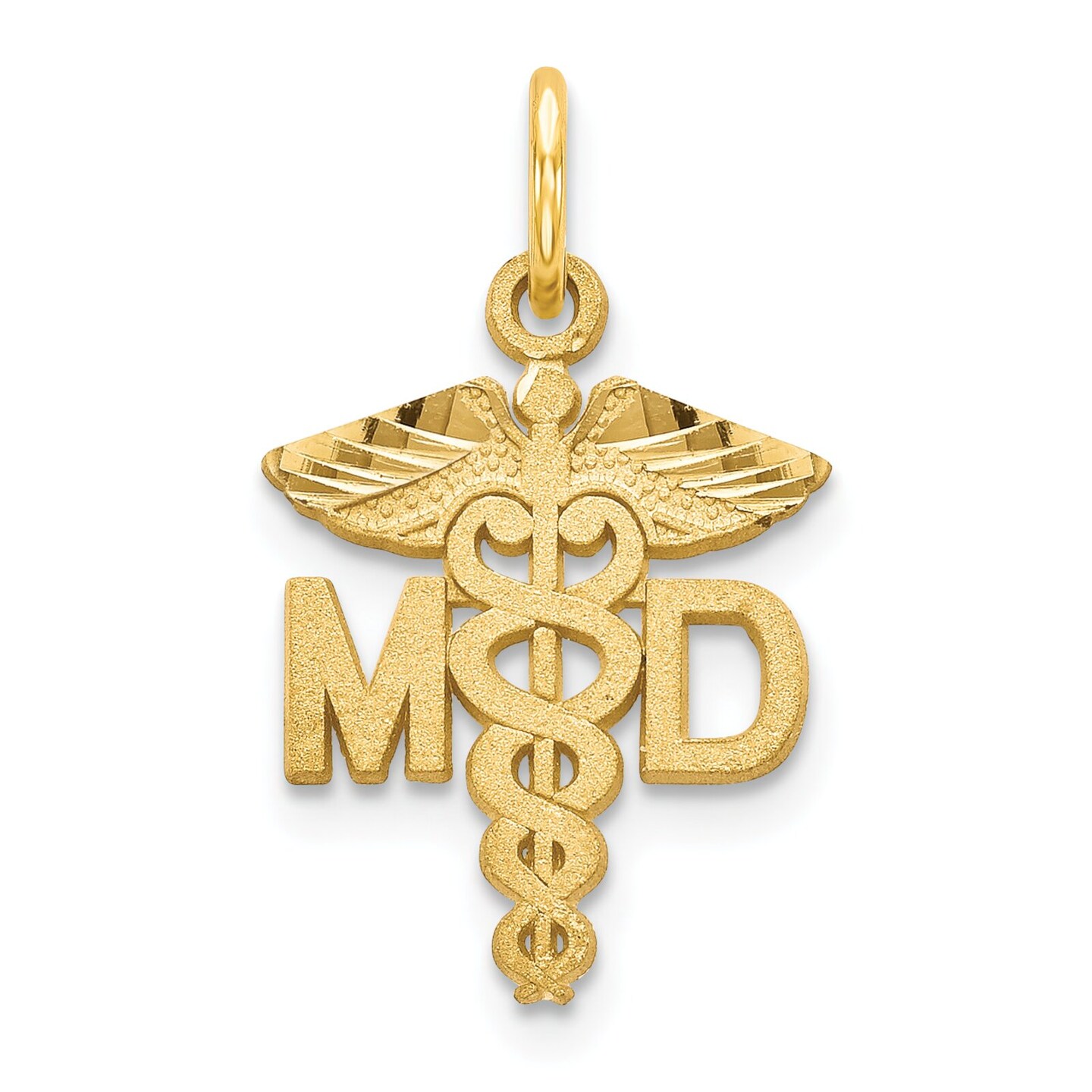 14K Gold MD Caduses Charm Doctor Pendant FindingKing Jewerly 21mm x 12mm